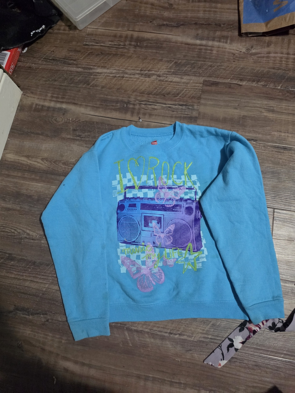 Hanes Kids Bright Blue Graphic Sweatshirt with Retro Boombox - Picture 2 of 2